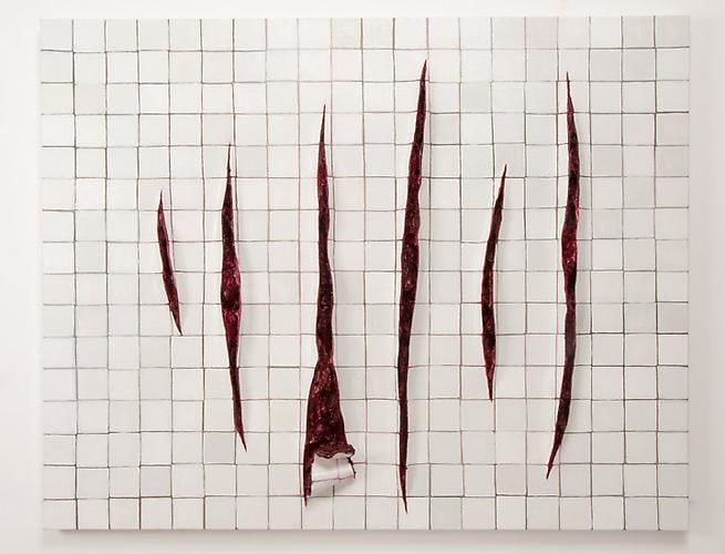  ADRIANA VAREJ&Atilde;O Parede com Incis&otilde;es a la Fontana - Istanbul, 2011 oil on canvas and polyurethane on aluminum and wood support 37.4 x 47.24 inches 95 x 120 cm