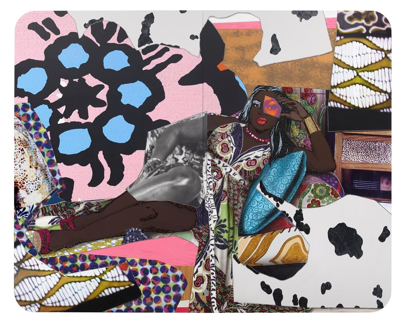 MICKALENE THOMAS, Qusuquzah Lounging with Pink + Black Flower, 2016