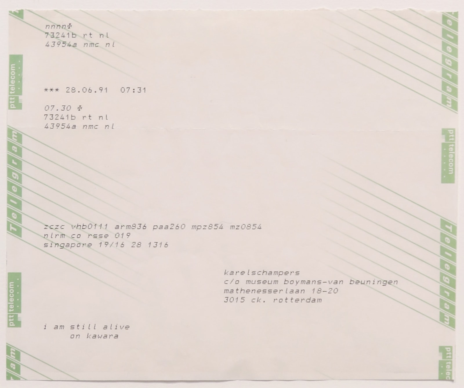 On Kawara, I am still alive