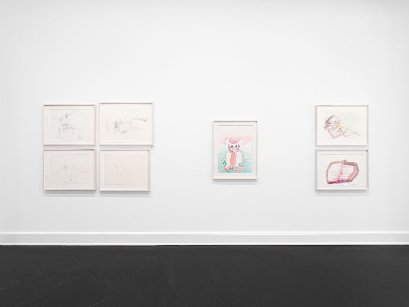 Installation view, Maria Lassnig, Drawings, Petzel, 2024