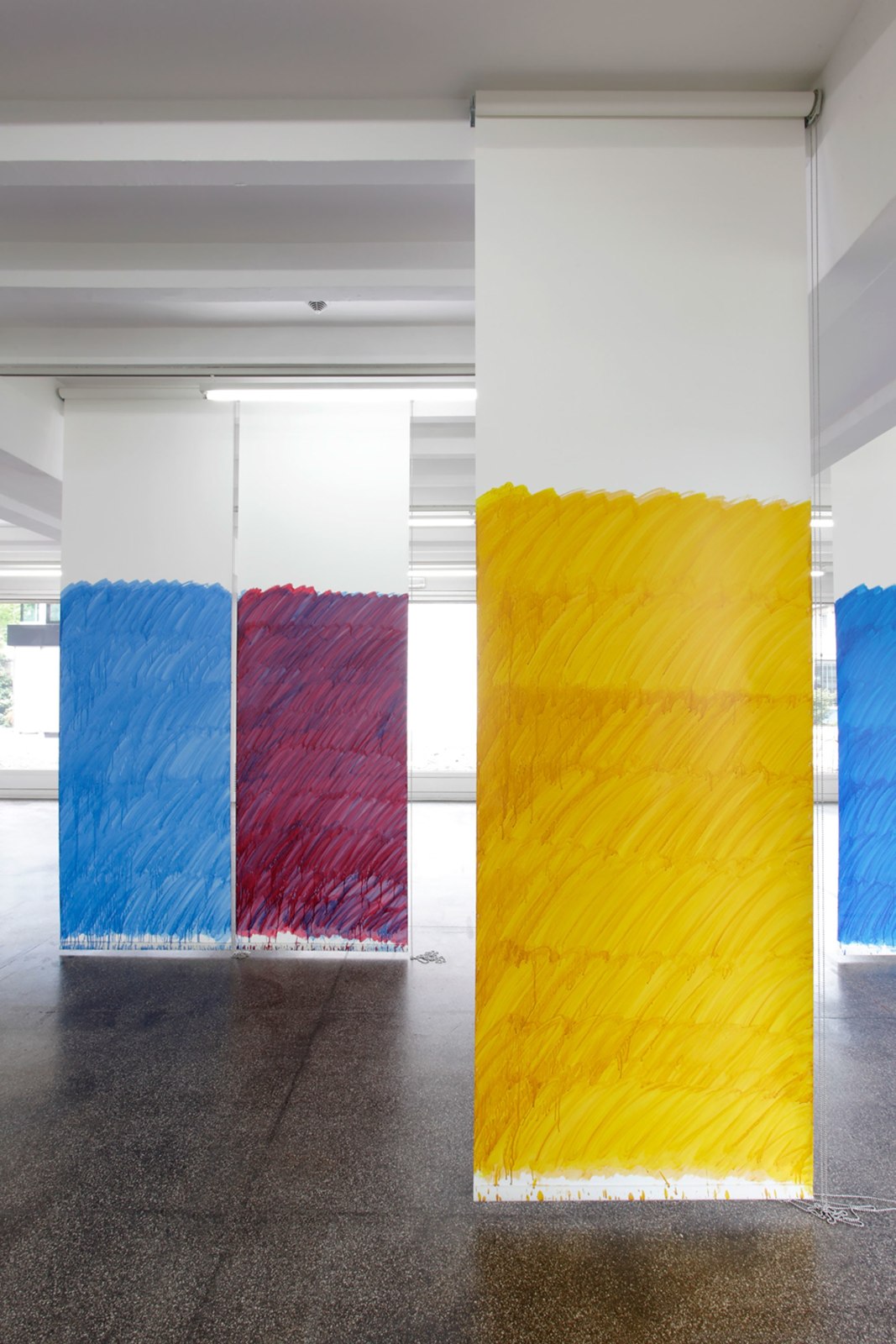 Stephen Prina, Blind No. 10, Fifteen-foot ceiling or lower, (Cerulean Blue, Chromium/Quinacridone Crimson/Yellow Ochre/Nicel Azo Yellow)