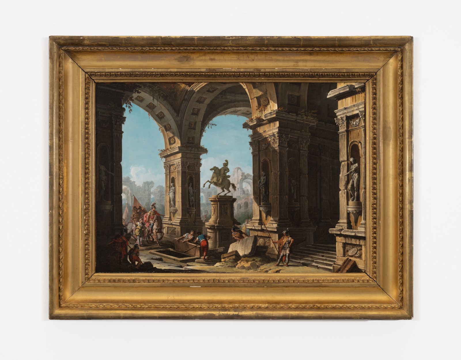 Antonio Joli (Modena, 1700 &ndash; Naples, 1777), A capriccio of a classical portico with Alexander the Great at the tomb of Achilles