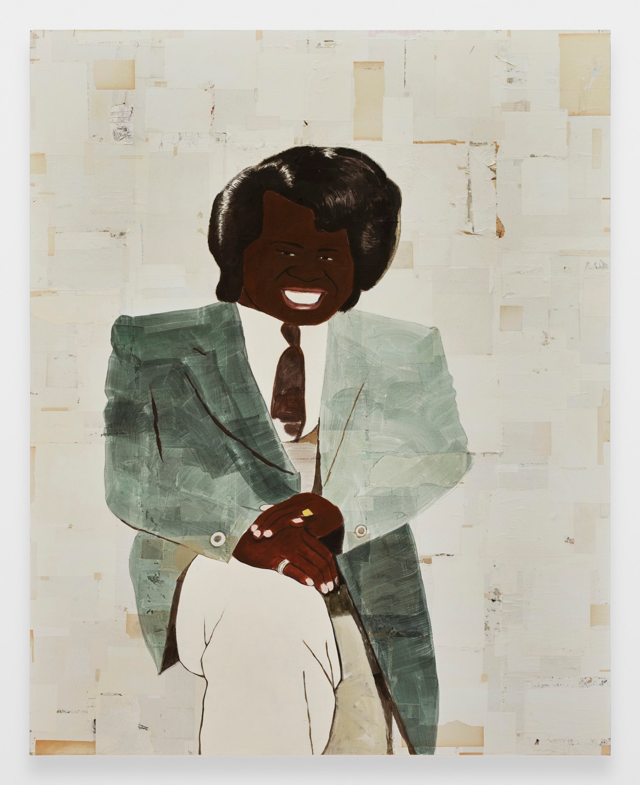 Tomoo Gokita, James Brown, 2023, Acrylic, colored pencil, pencil, and paper on canvas, 89.6 x 71.7 inches, 227.5 x 182 cm