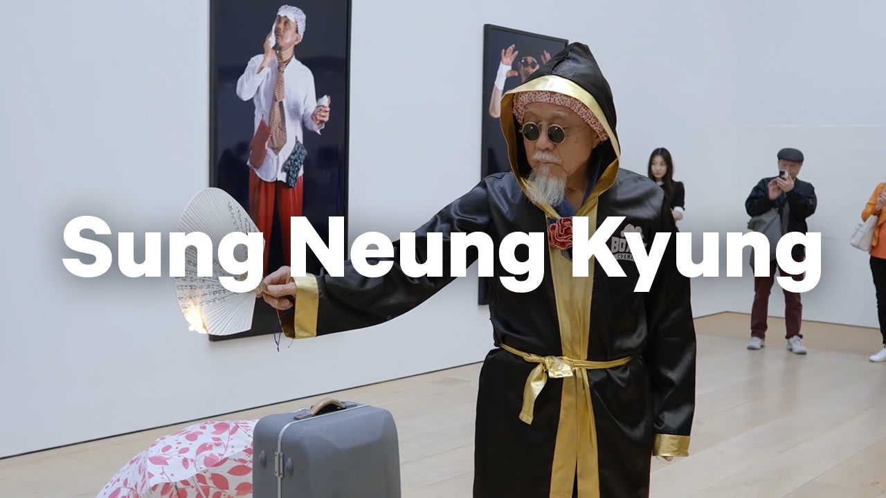 Sung Neung Kyung enacts his performance works Fanning the fire of poetry and Drawing performance at Lehmann Maupin in New York on the occasion of his solo exhibition Off the beaten track: the artistic meanderings of Sung Neung Kyung.