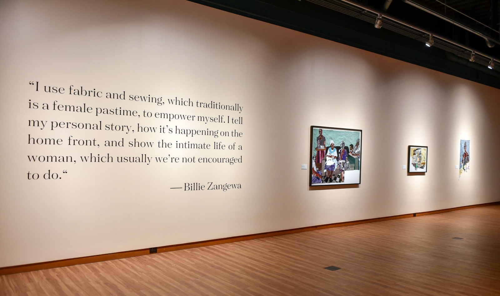 Billie Zangewa: Thread for a Web Begun, Installation view at Harvey B. Gantt Center for African-American Arts + Culture, Charlotte, North Carolina