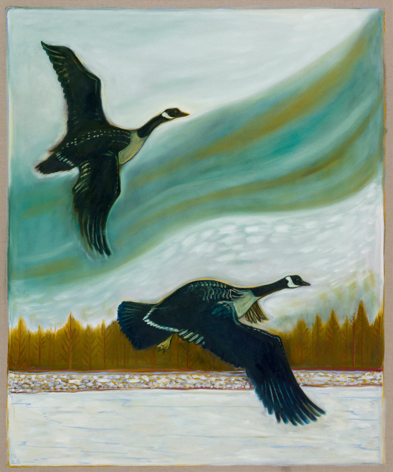 BILLY CHILDISH, geese in flight, 2025