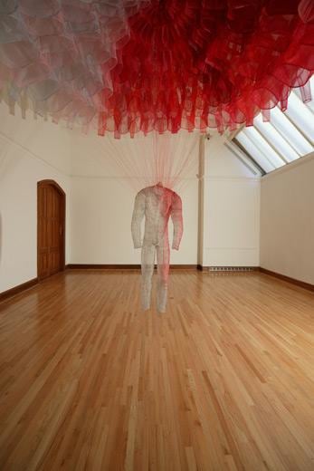 Paratrooper-II, 2005 monofilament, resin, nylon, poly organza, stainless steel armature