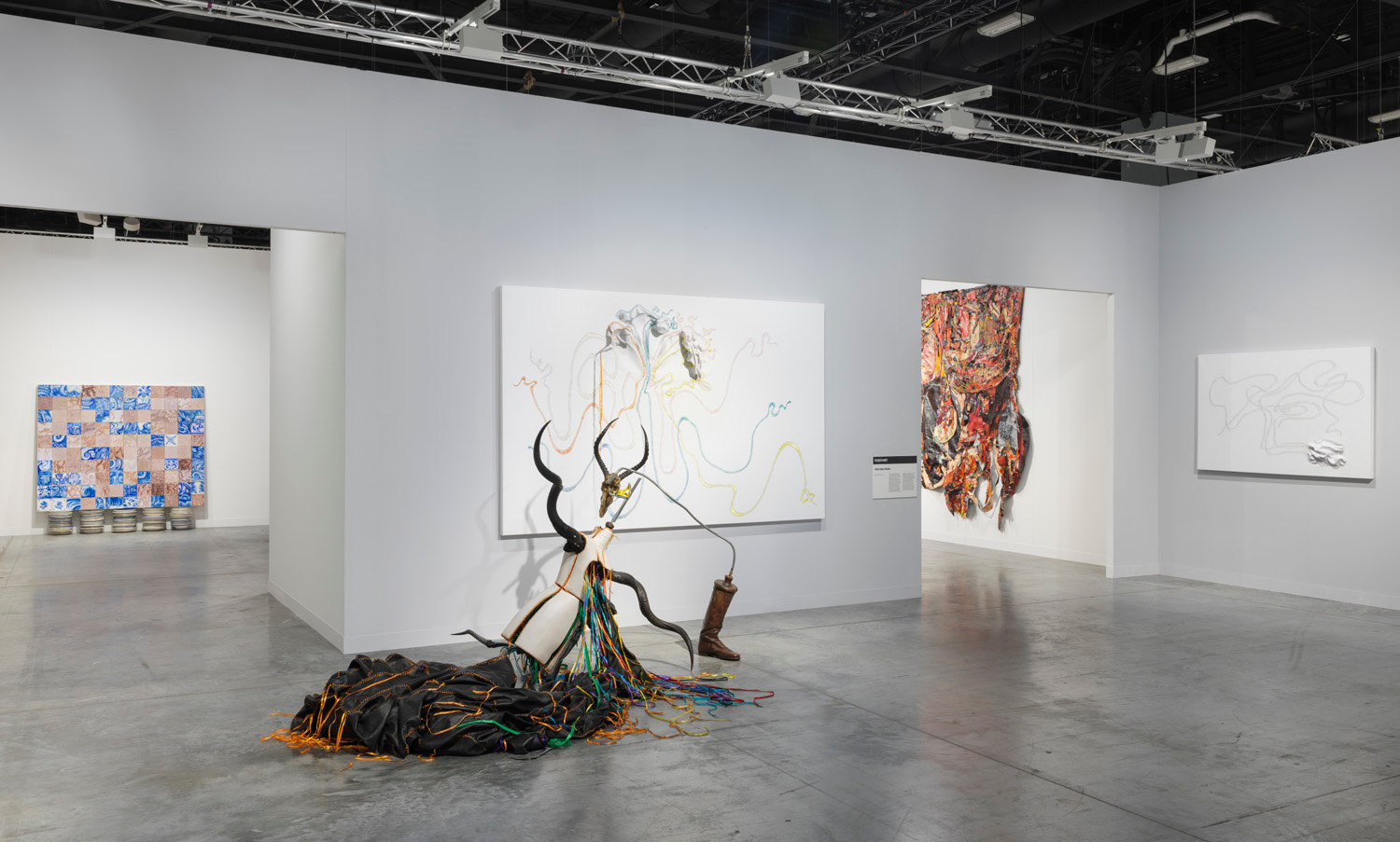 Installation view of Lehmann Maupin's booth at Art Basel Miami Beach 2018, view 4. Kabinett section featuring Nicholas Hlobo
