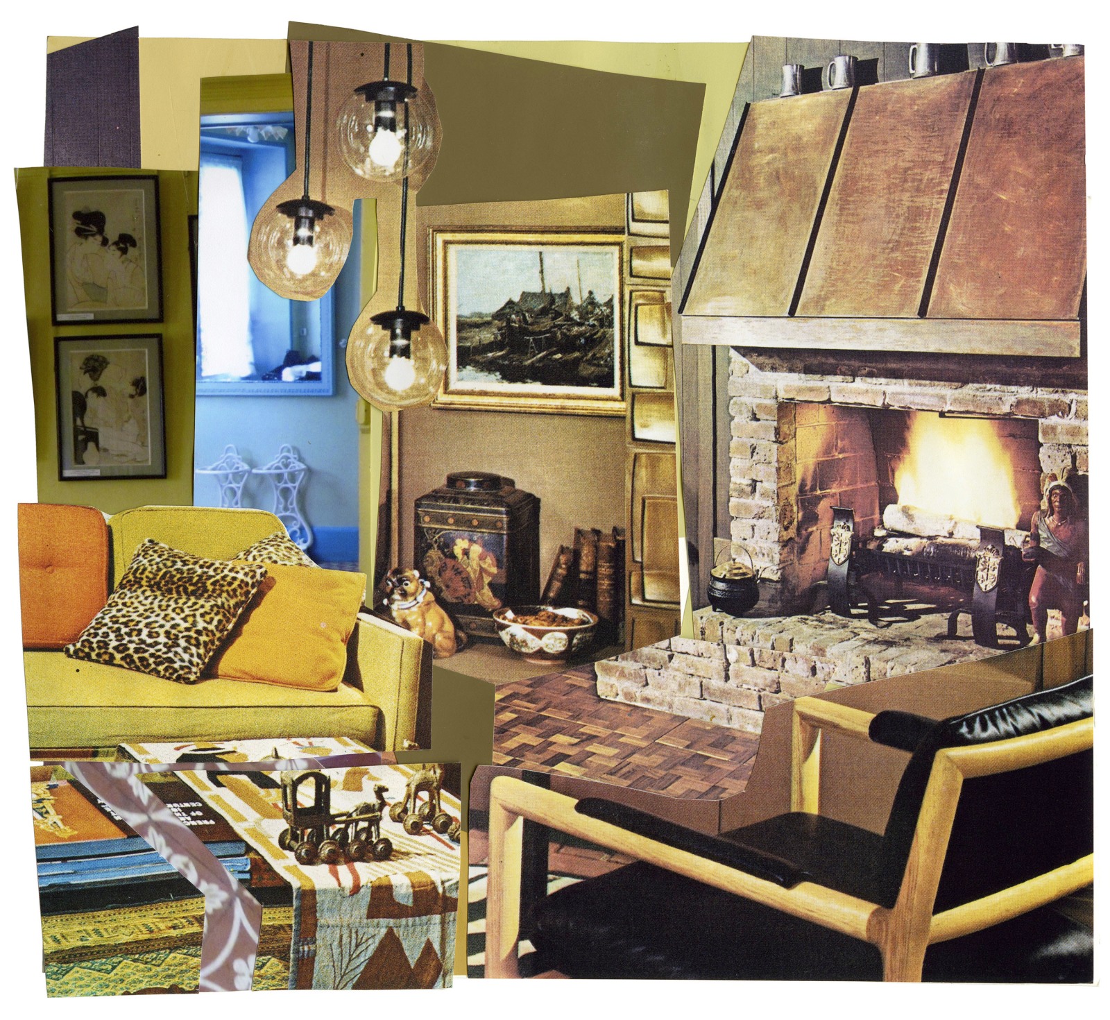 MICKALENE THOMAS Interior: Yellow Couch, Blue Foyer, and Fireplace, 2011