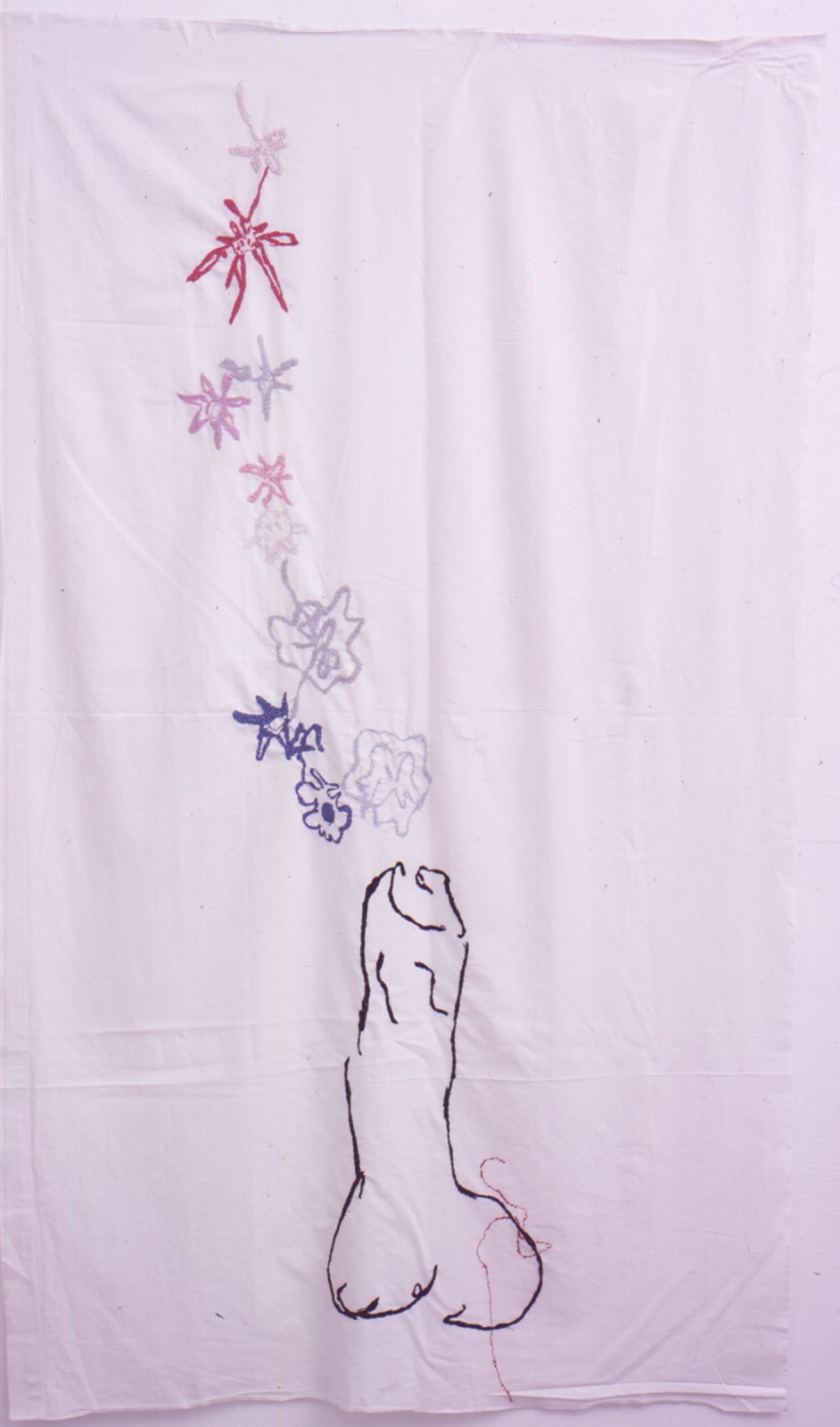 TRACEY EMIN, Beautiful Penis, 2002Eembroidery on white bed sheet