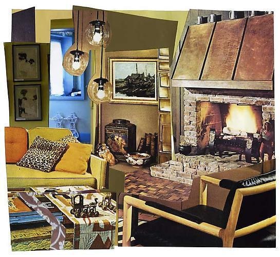 MICKALENE THOMAS Interior: Yellow Couch, Blue Foyer, and Fireplace, 2011