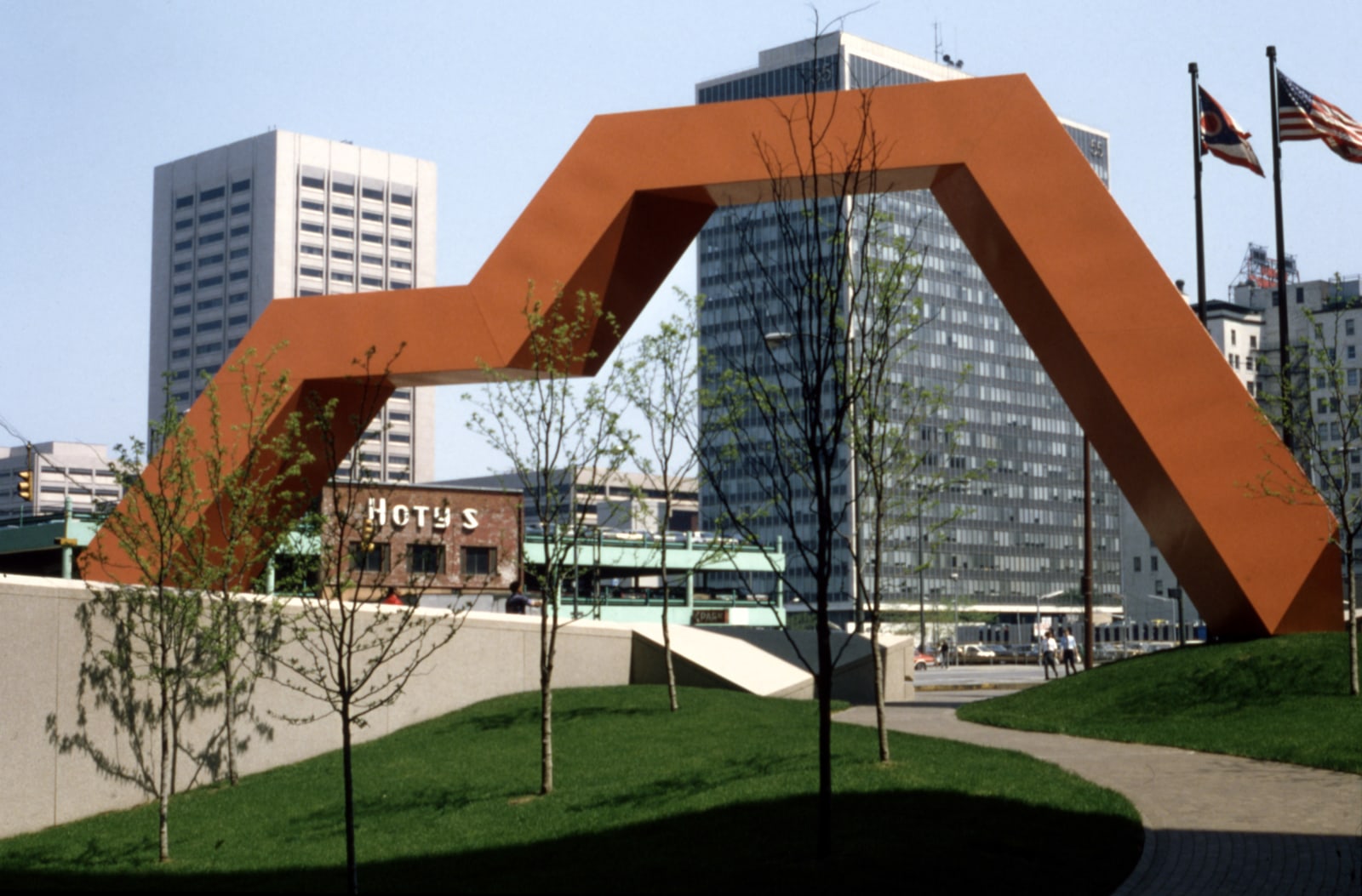 Last, 1979, steel painted orange,&amp;nbsp;35 ft. &amp;times; 75 ft. &amp;times; 6 ft. 6 in. (10.67 &amp;times; 22.86 &amp;times; 1.98 m), Cleveland, OH