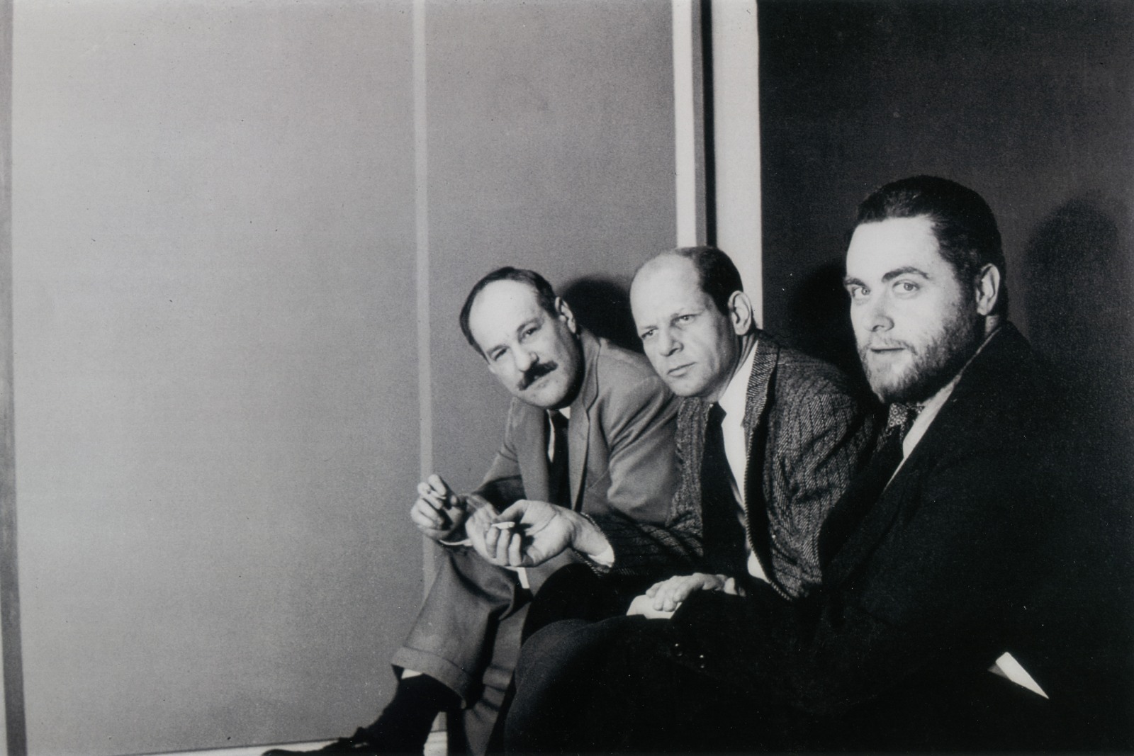 Barnett Newman, Jackson Pollock, and Tony Smith at the Betty Parsons Gallery, 1951. Photo Hans Namuth.