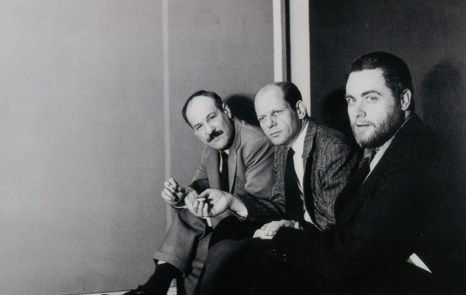 Barnett Newman, Jackson Pollock, and Tony Smith at the Betty Parsons Gallery, 1951. Photo Hans Namuth.