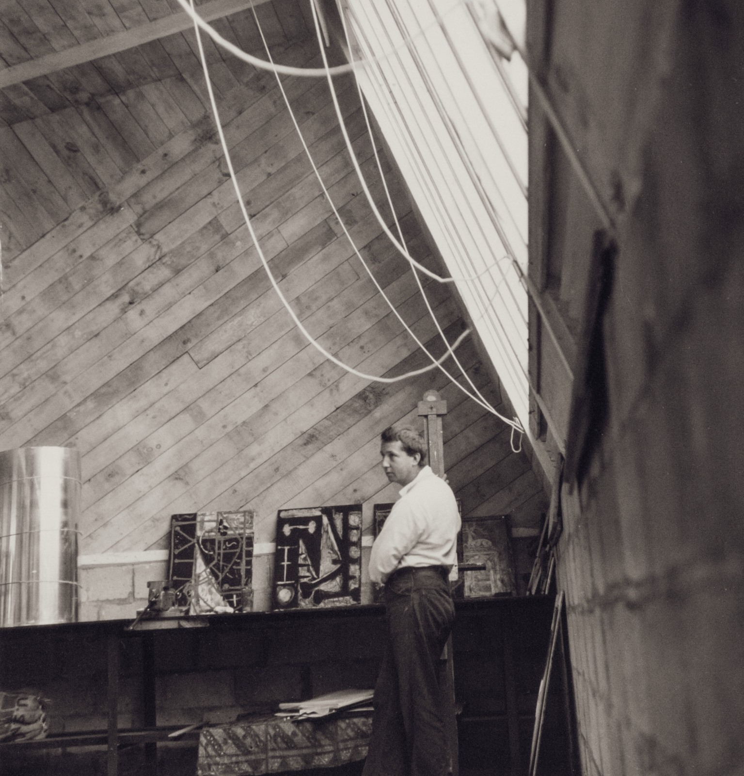 Interior view of studio with Fritz Bultman