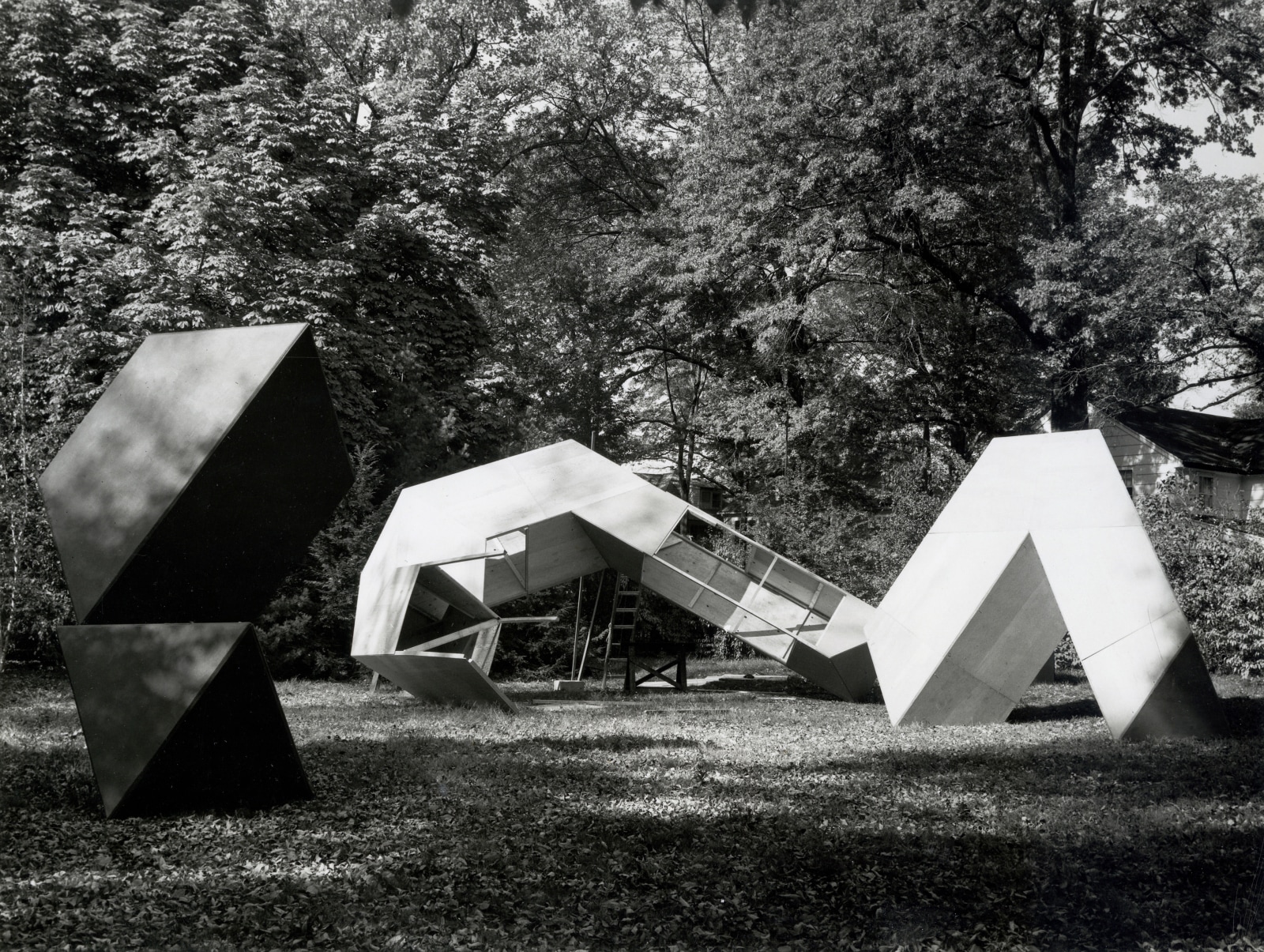 Construction of plywood mock-ups in Orange, NJ, 1966. Photo Rudy Burckhardt