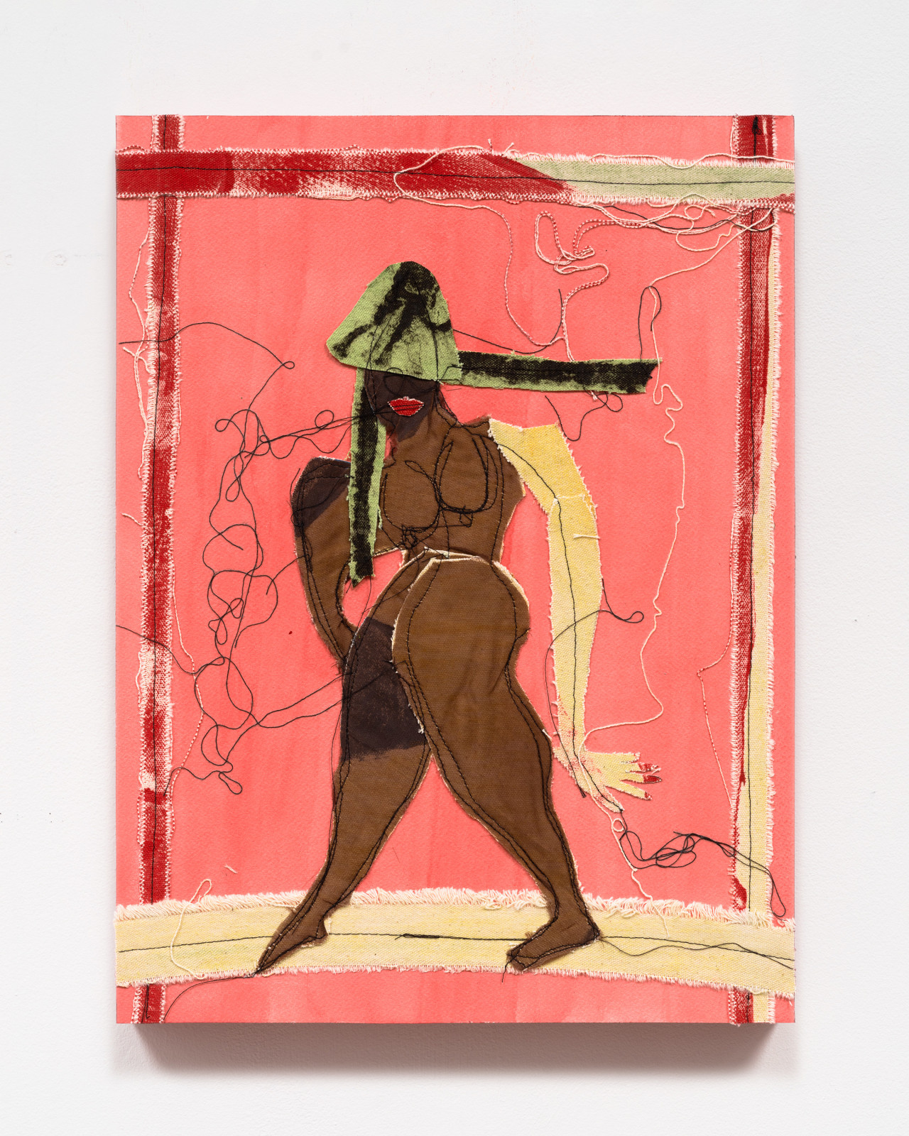 Tschabalala Self, Study 5 on Wood with Prancing Figure