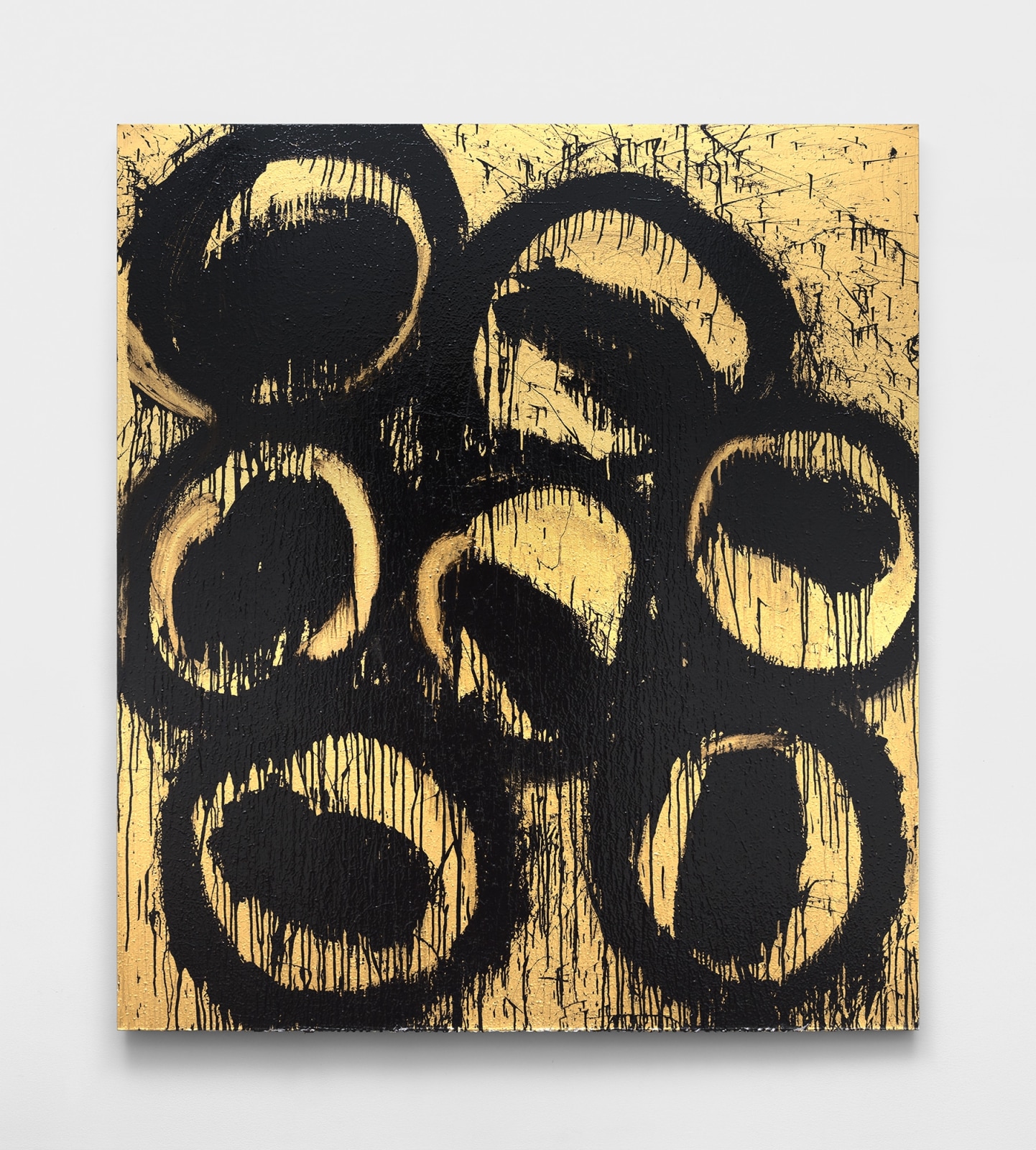 Golden Googlyeyes, 2014, Enamel and metallic paint on canvas