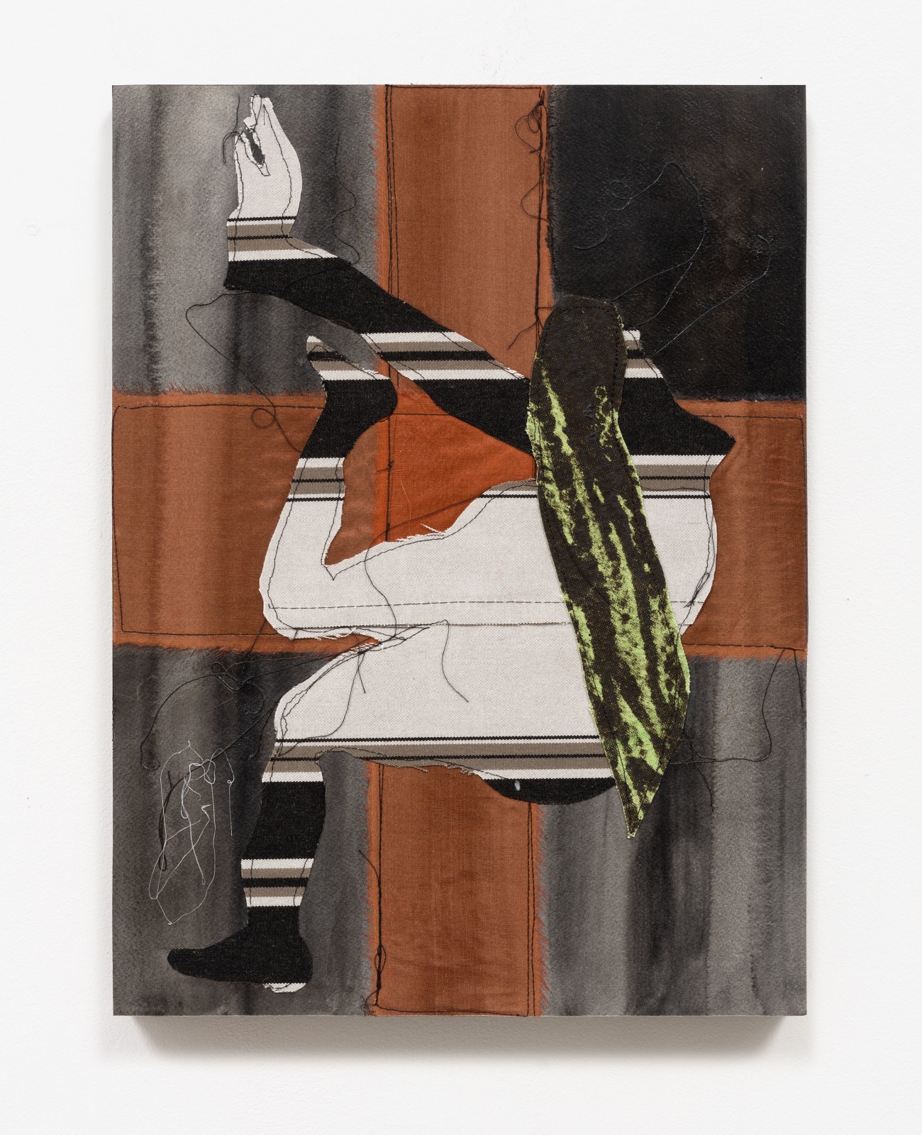 Tschabalala Self, Study 7 on Wood with Falling Figure