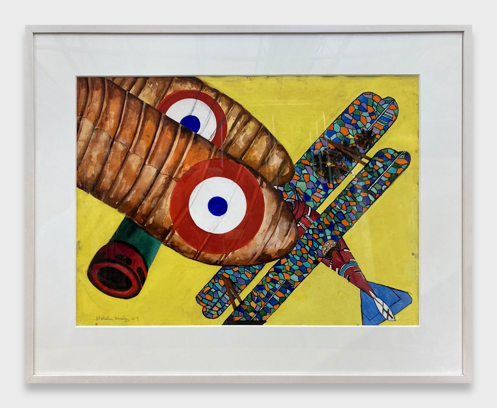 Malcolm Morley, Aero-naughty-cal Maneuver, 2009, Watercolor on paper with papier colle, 22 1/8 x 30 1/4 inches.