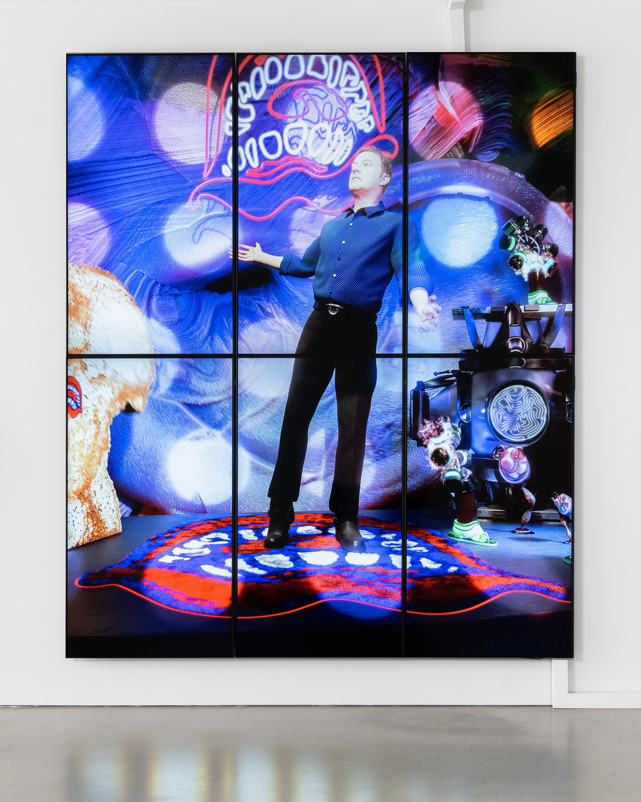 Pieter Schoolwerth and Phil Vanderhyden, Supporting Actor, 2024, 4K video with sound by Aaron Dilloway, 10:48 min (looped), Dimensions Variable, Installed at Petzel Gallery: Edition of 5 + 3AP (#1/5).