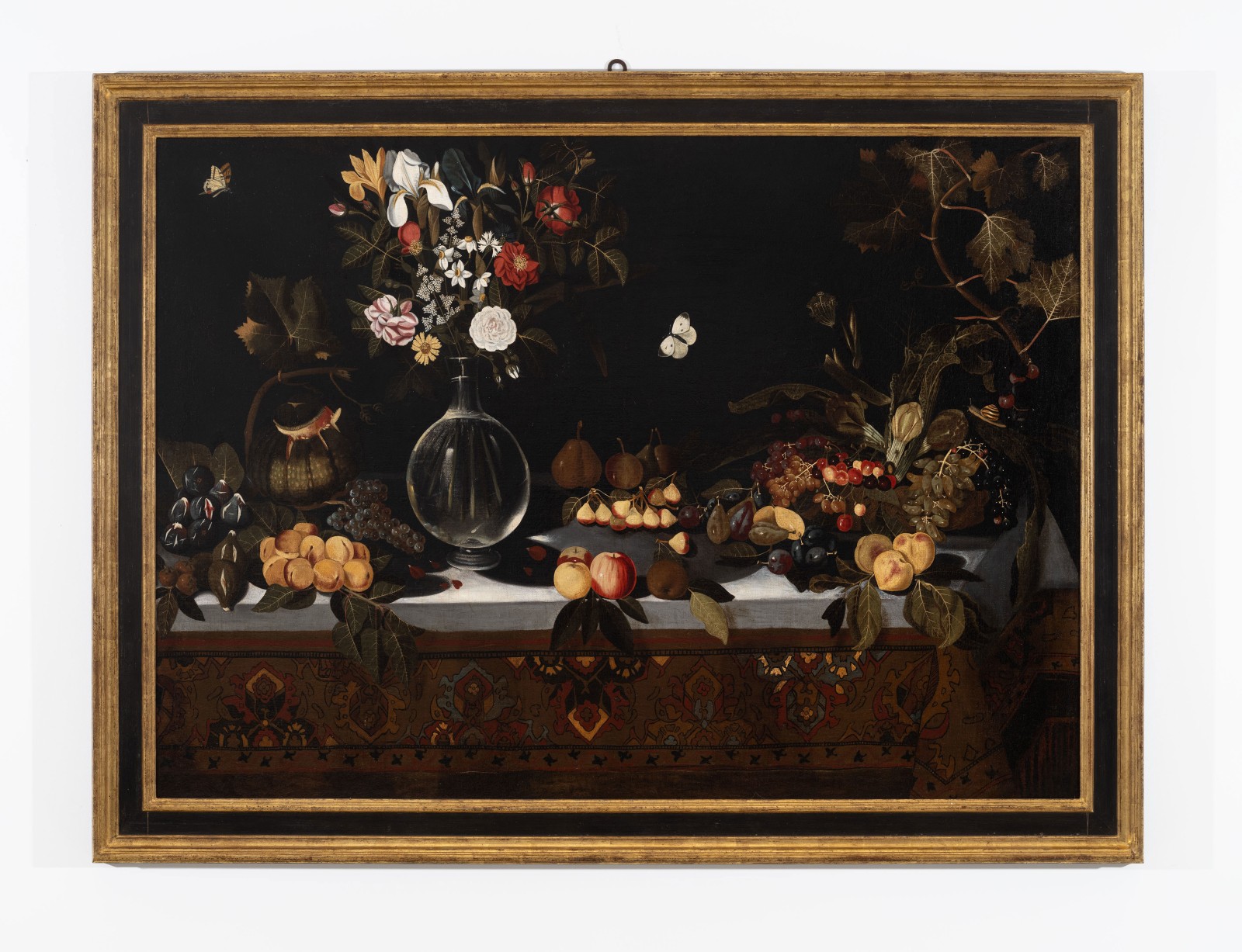 Master of Hartford (Early 17th Century, Rome), Still life with fruit, vegetables and a vase with flowers on a table
