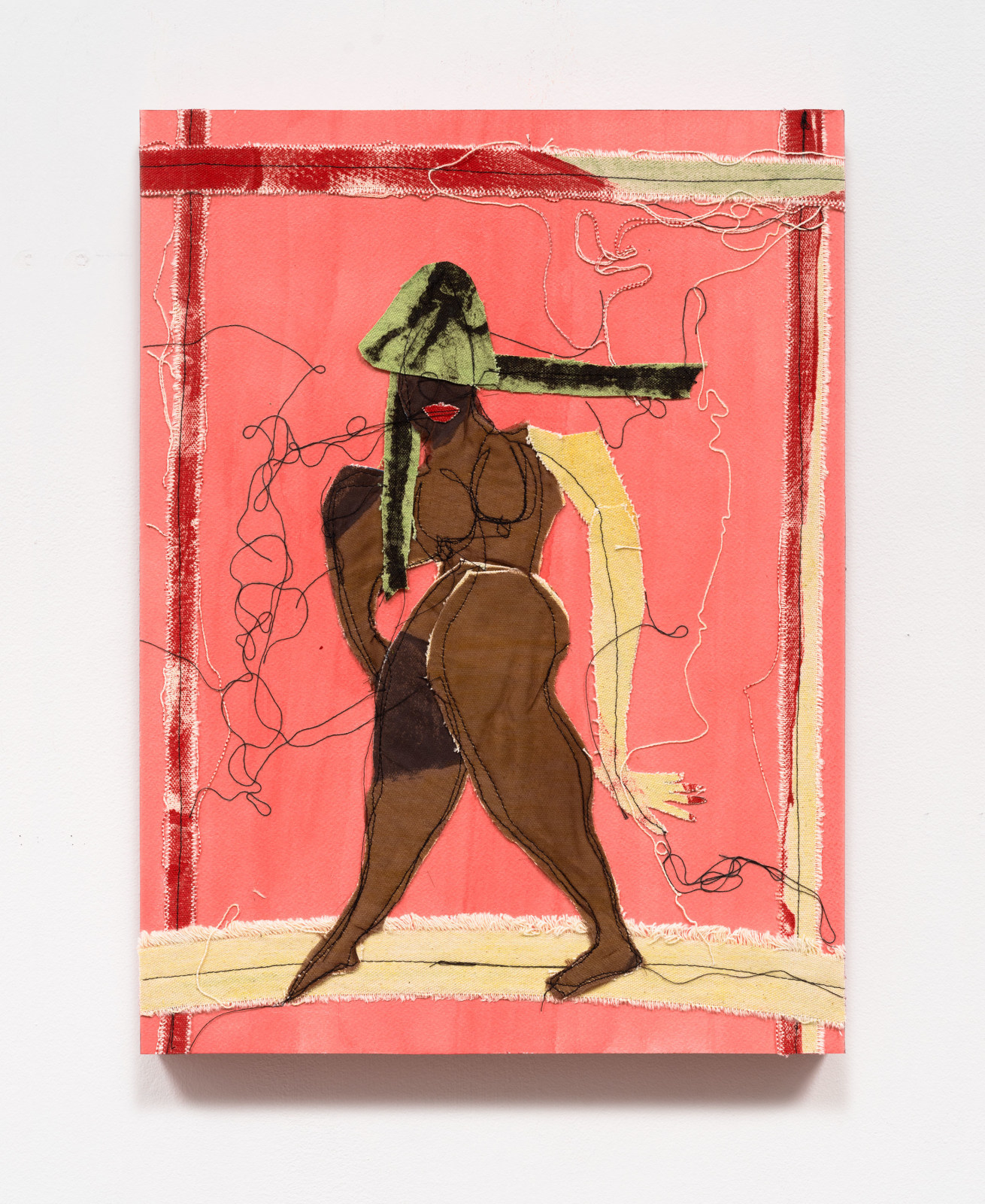 Tschabalala Self, Study 5 on Wood with Prancing Figure