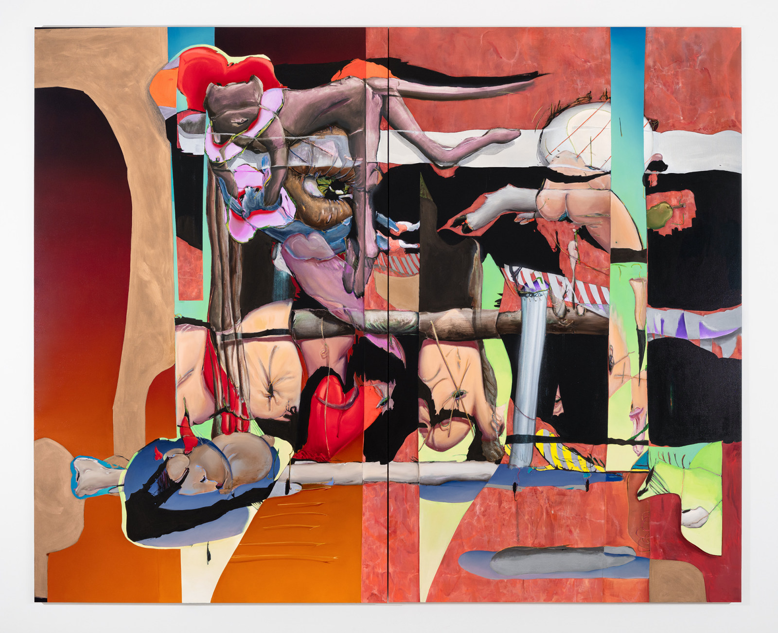 Stefanie Heinze, &amp;lt;3 2 &amp;lt;3, 2024, Oil, acrylic, and graphite on linen, 111 x 135 in, 282 x 343 cm, Diptych, each panel 282 x 171.5 cm.