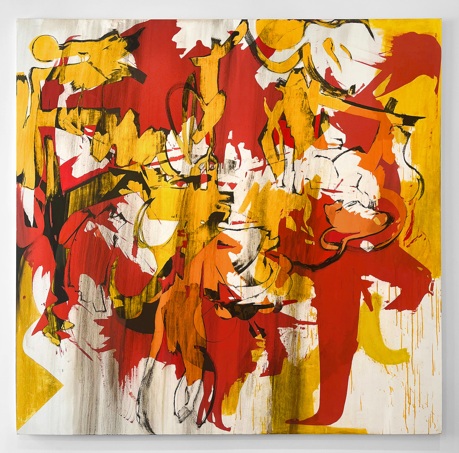 Charline von Heyl, Red and Yeller, 2004, Acrylic and oil on canvas, 82 x 86 in, 208.3 x 218.4 cm