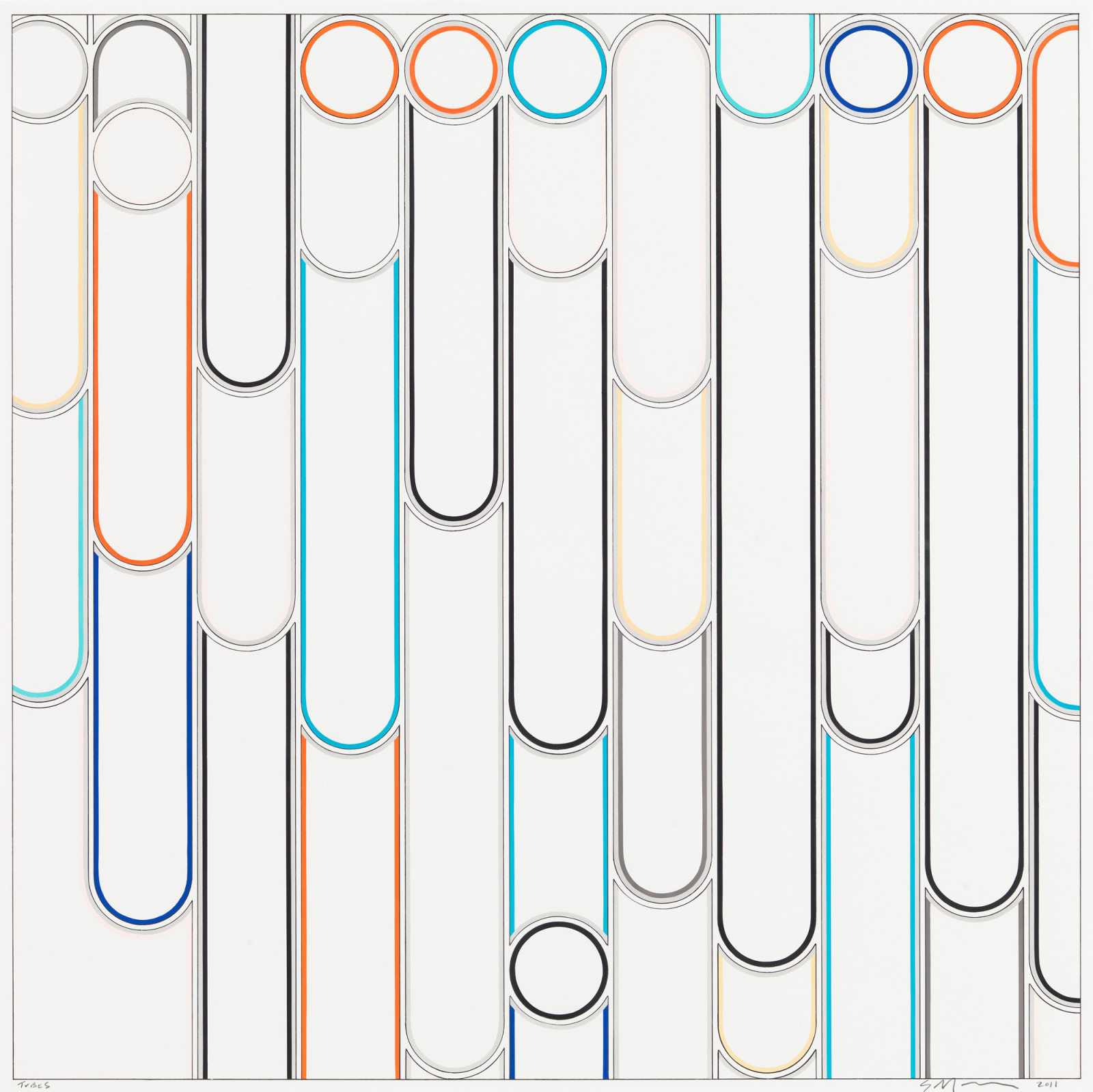 Tubes, 2011, Ink and gouache on paper