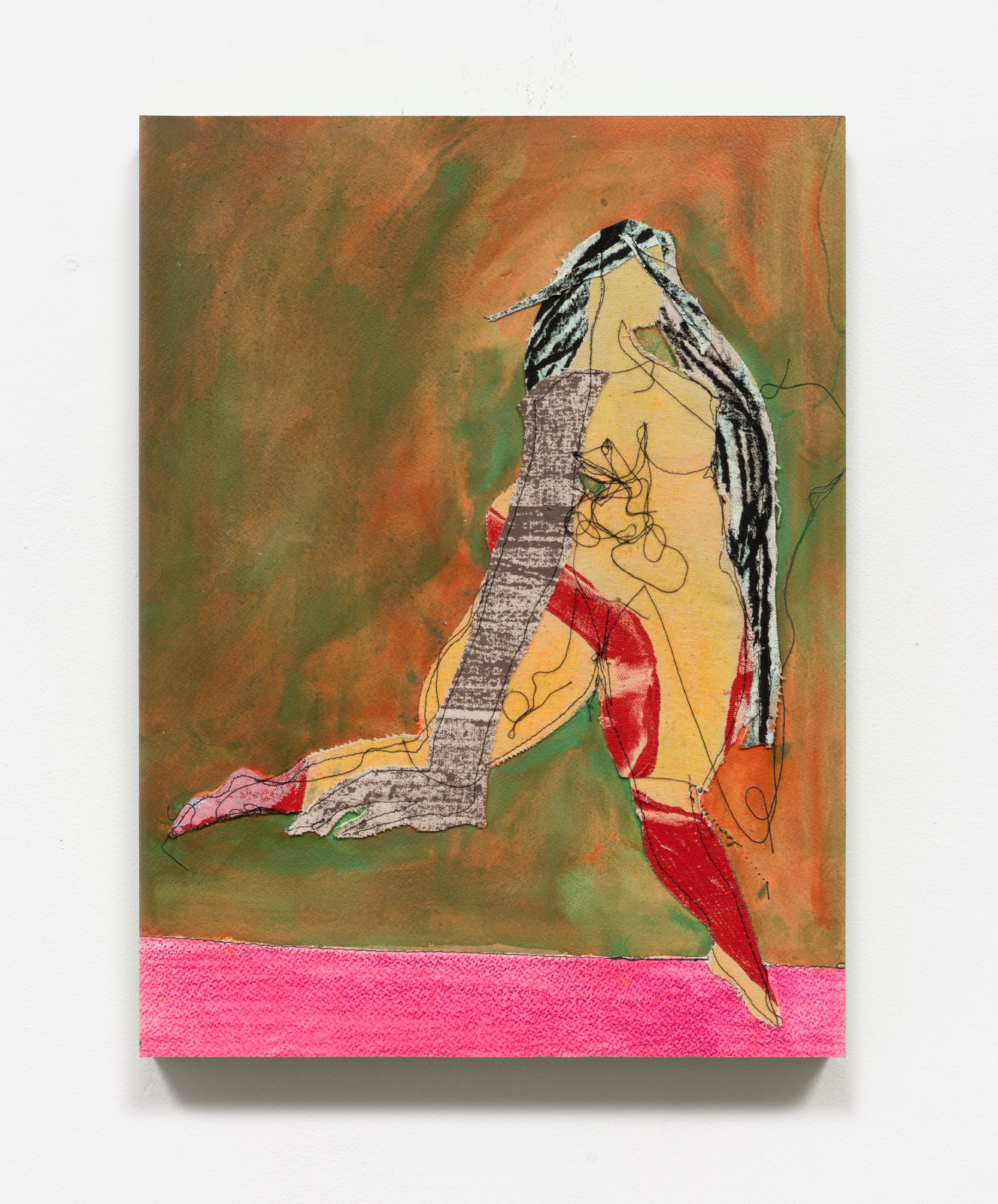 Tschabalala Self, Study 6 on Wood with Gliding Figure