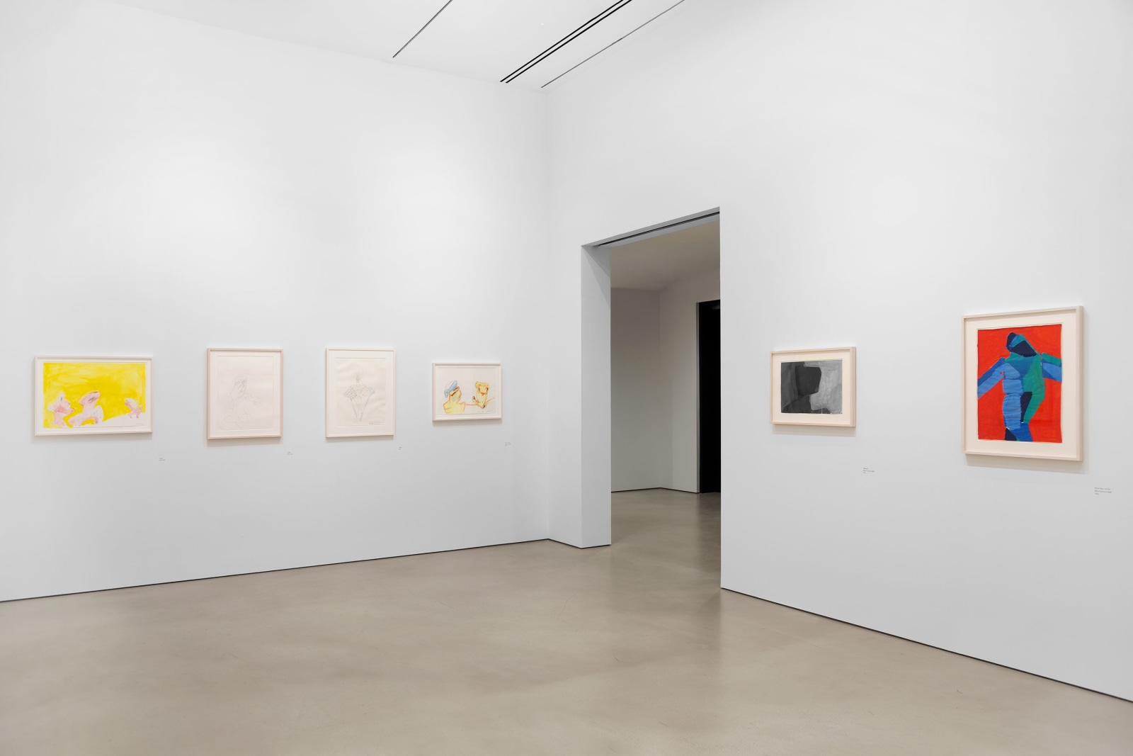 Installation view, Maria Lassnig,&nbsp;Works on Paper, 1955&ndash;2004, Petzel, 2025