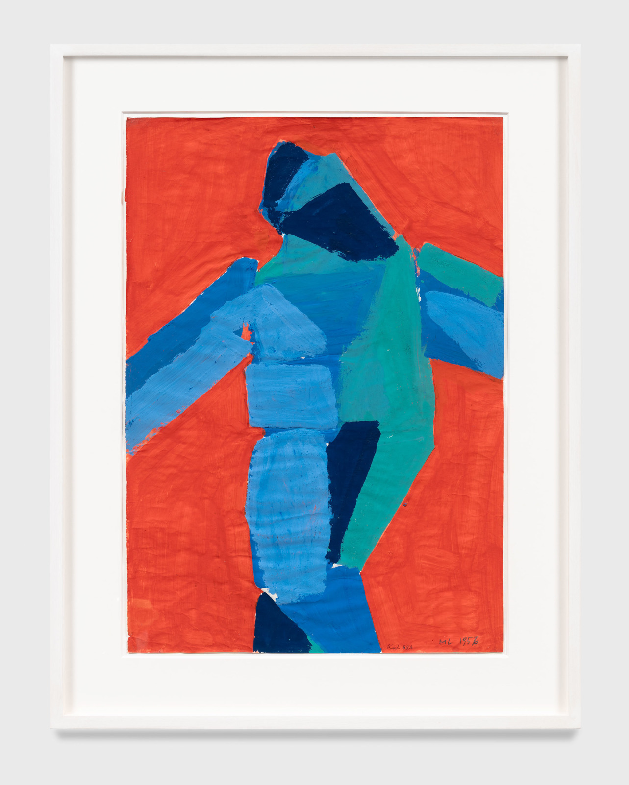 Maria Lassnig, Blaue Figur auf Rot