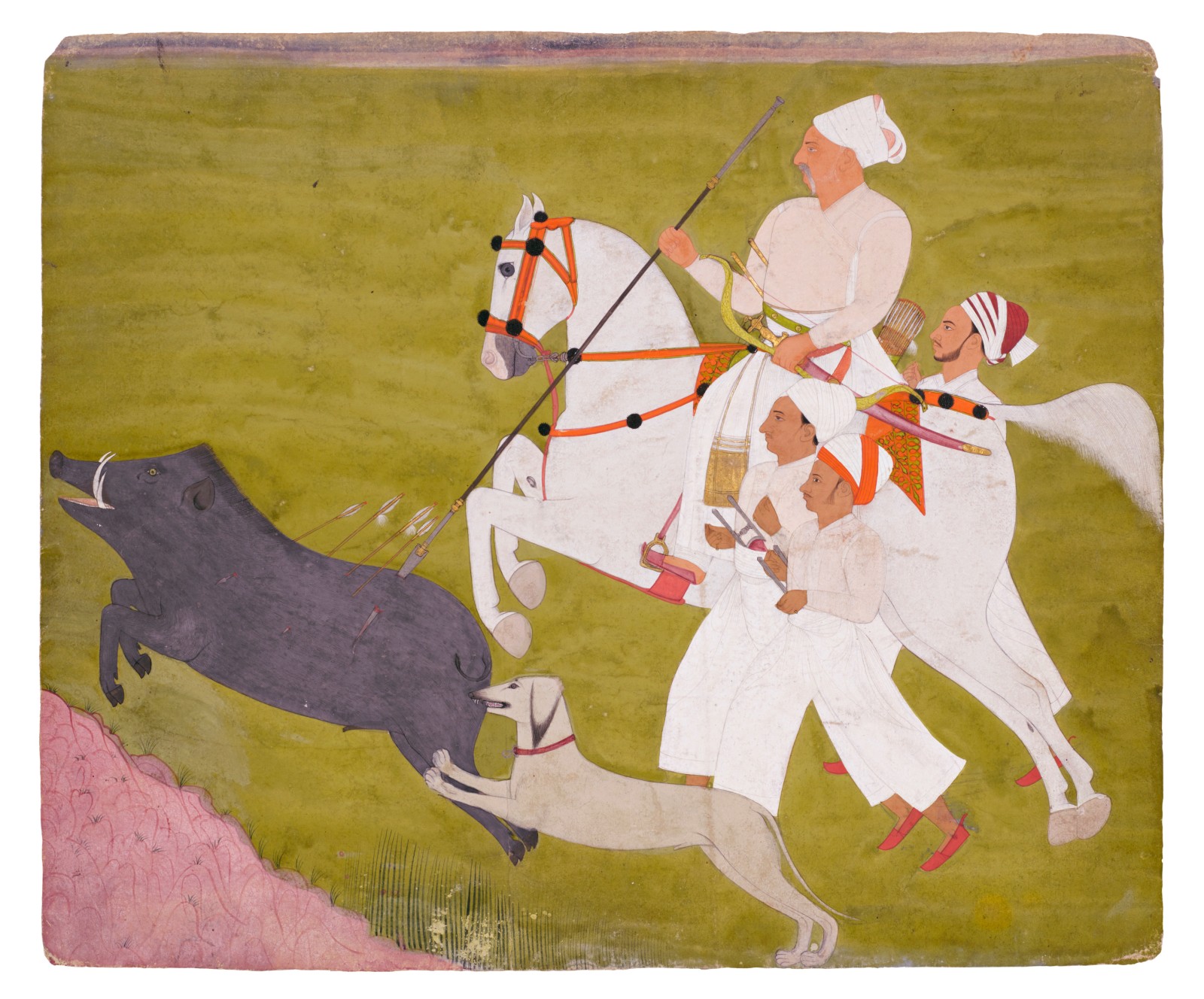 ABHAI KARAN RATHOR HUNTING BOAR,  PAGE FROM A RAGAMALA SERIES 