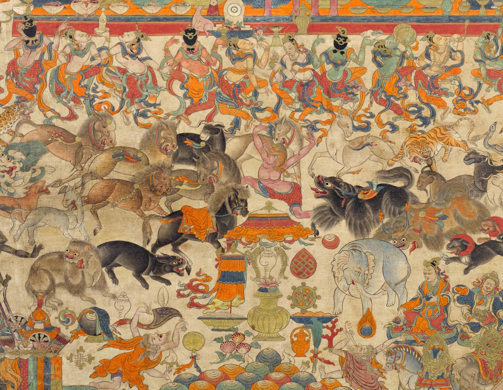 Detail of Tibetan painting  of ritual objects