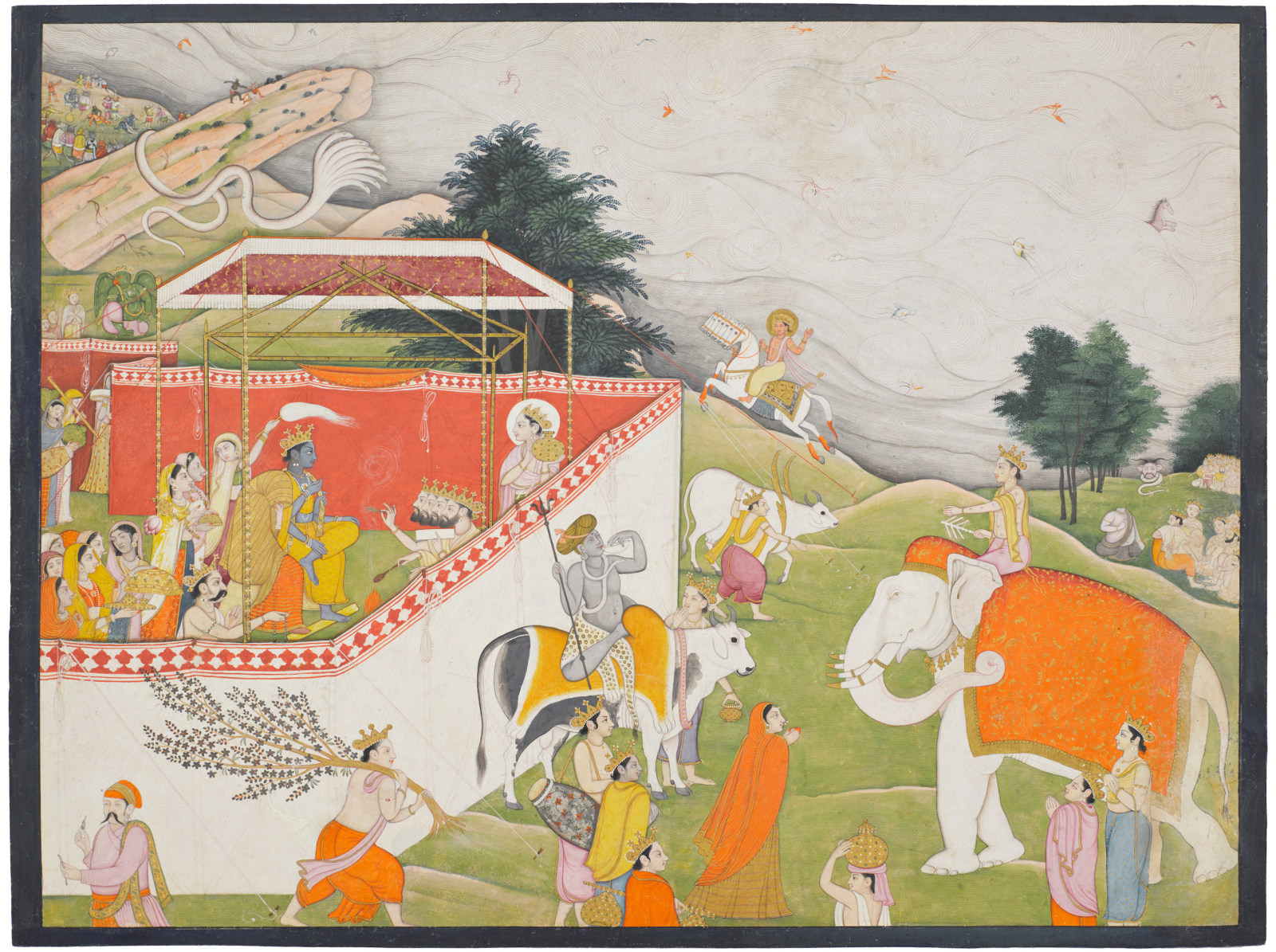 A painting depicting The wedding of Vishnu and Lakshmi, Page from a Bhagavata Purana series