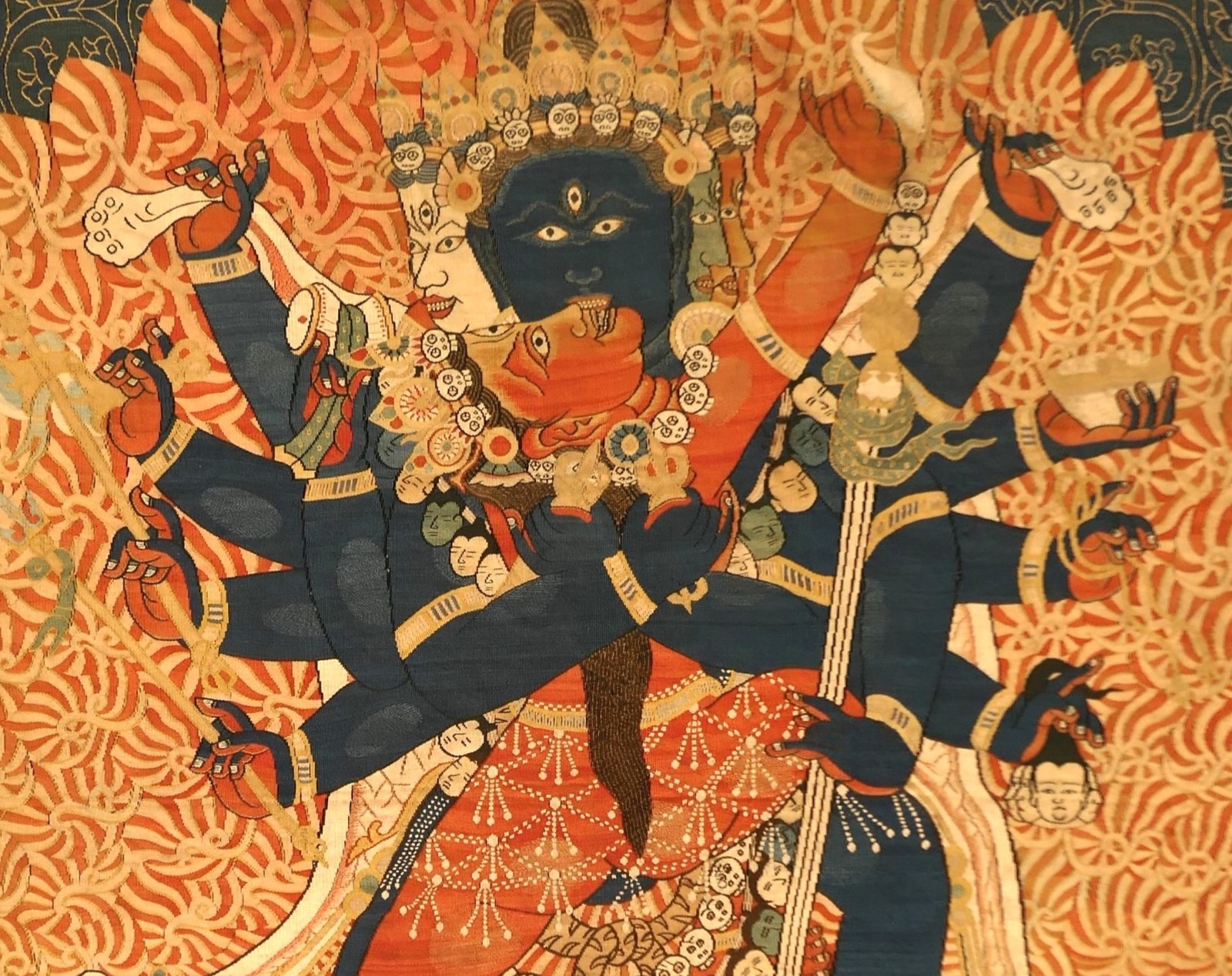 detail of a slit-weave silk (kesi) thangka depicts the meditation deity Chakrasamvara and dates to the Yongle period