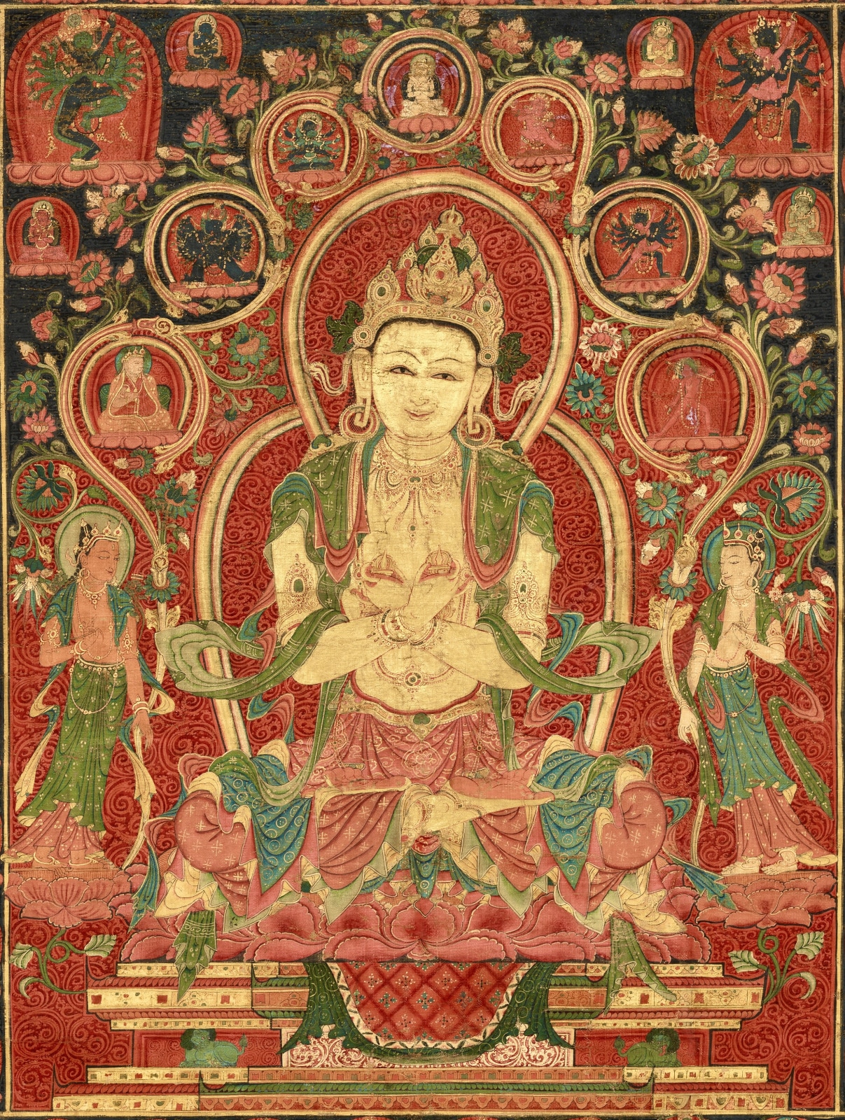 This resplendent thangka presents Vajradhara, the primordial Buddha and source of all tantric revelation
