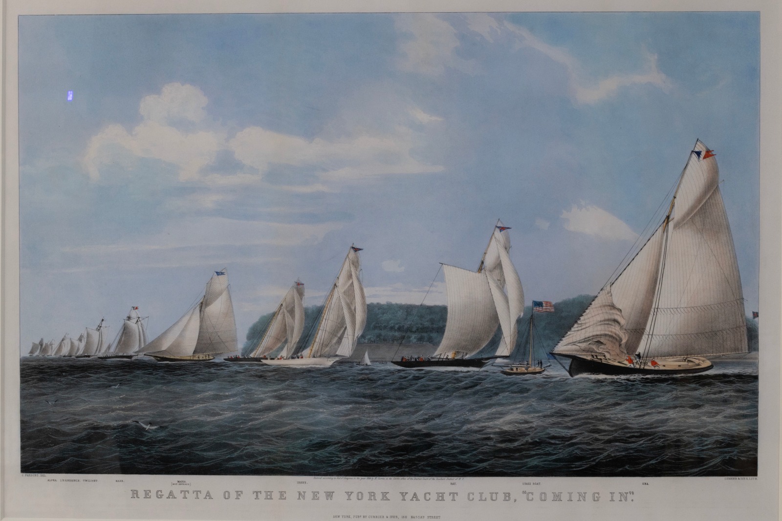 Currier &amp;amp; Ives, Hand colored Lithograph, Regatta of the New York Yacht Club &amp;quot;Coming In&amp;quot; by Currier &amp;amp; Ives, 1854