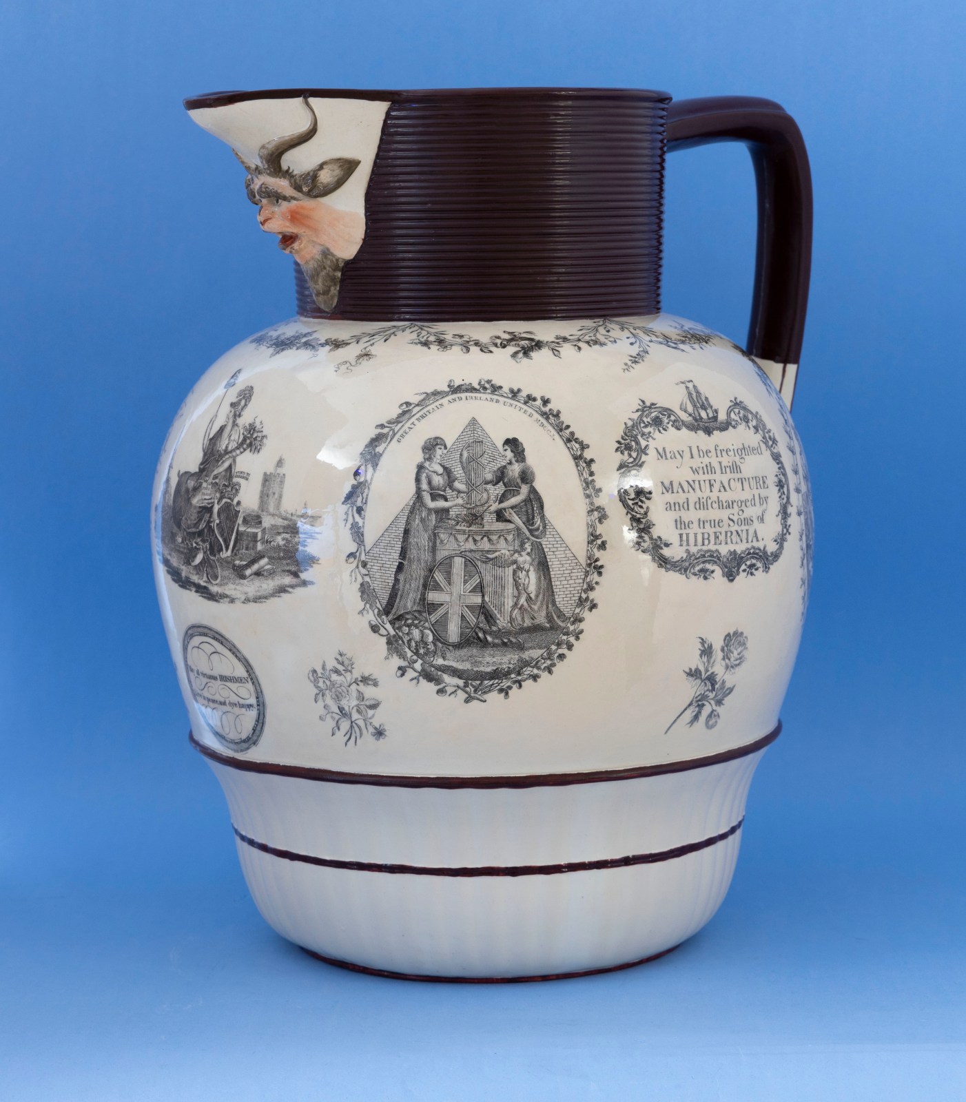 Monumental Liverpool Jug Celebrating Ireland with American Motifs circa 1800.&amp;nbsp;