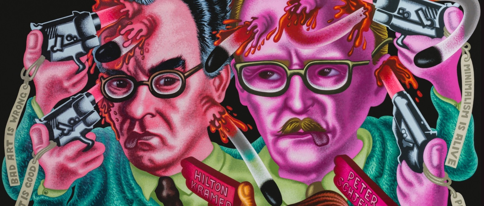 Detail of painting by Peter Saul titled Art Critic Suicide form 1996
