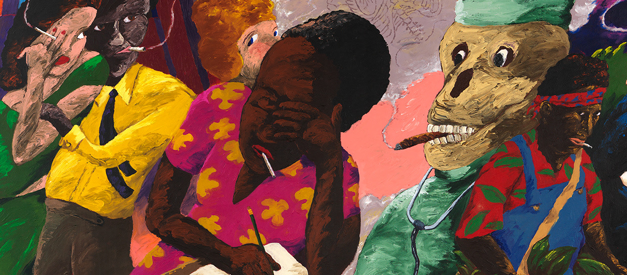 Detail of a painting by Robert Colescott titled Tobacco: Last Holdouts