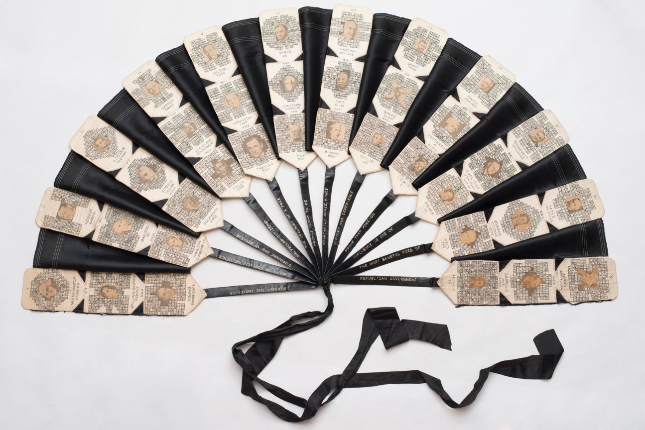 , JESSE M. BROWN Folk Art Fan, ca. 1920 Embroidered fan&nbsp;44 x 60 x 1 1/4 in. (111.8 x 152.4 x 3.2 cm)