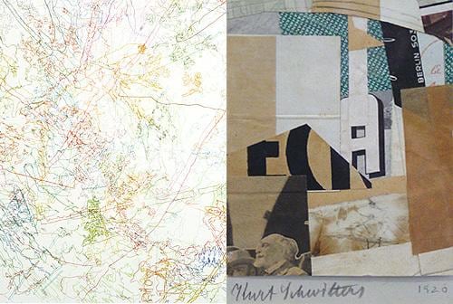 work of Ingrid Calame next to work of Kurt Schwitters