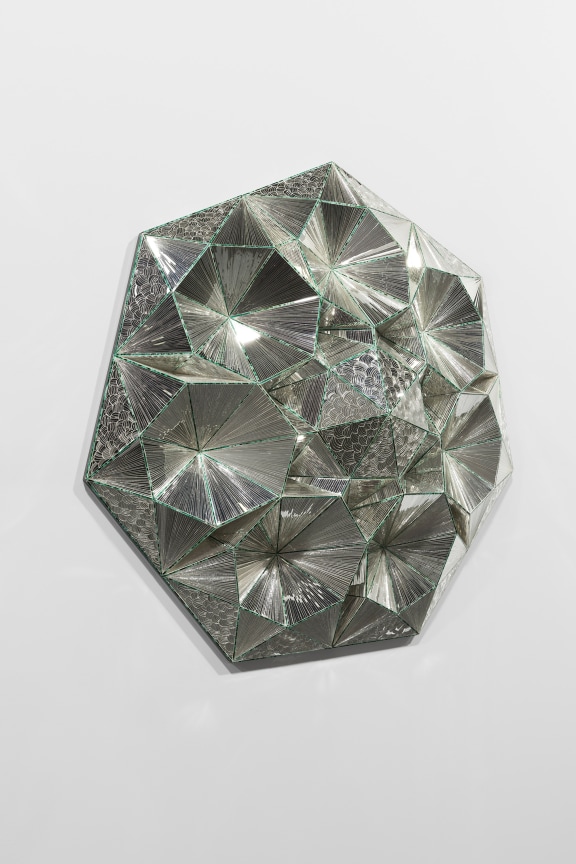Installation view, Monir Shahroudy Farmanfarmaian,&nbsp;Third Family, 2011,&nbsp;Series of 8 sculptures,&nbsp;Reverse painted glass, mirrored glass, and plaster,&nbsp;Dimensions variable, Art Basel Unlimited, Switzerland