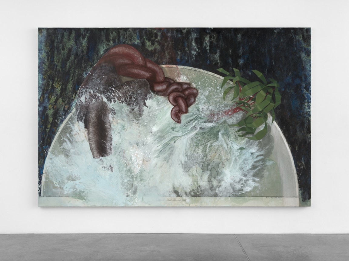 Central ciguapa figure mounting an enlarged reproduction of an 1846 map depicting the Third Punic War