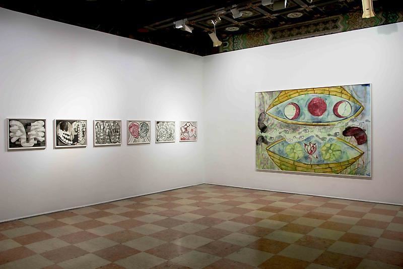 installation view of several artworks