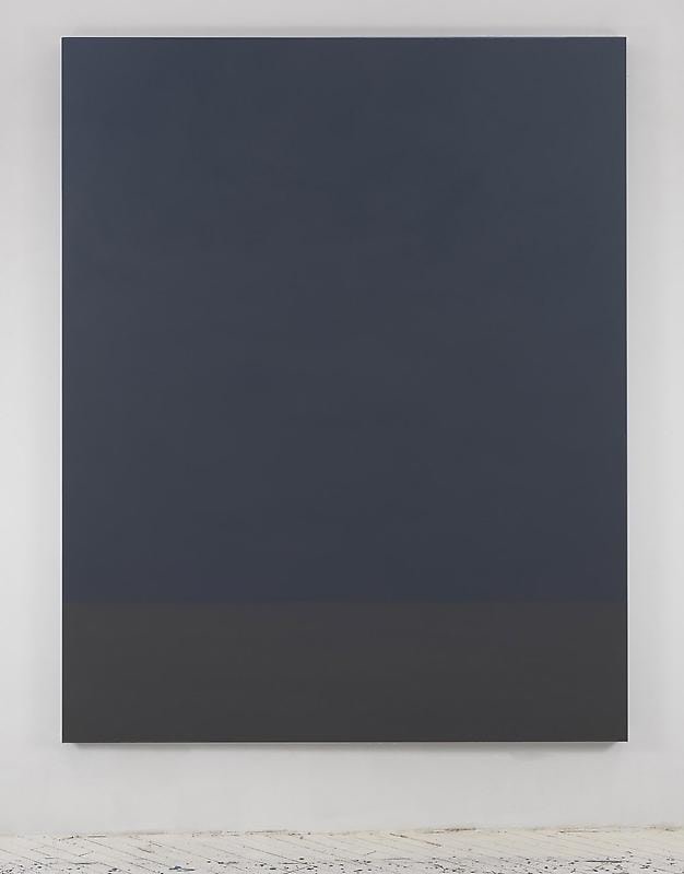 blue painting with a very thick grey border at the bottom