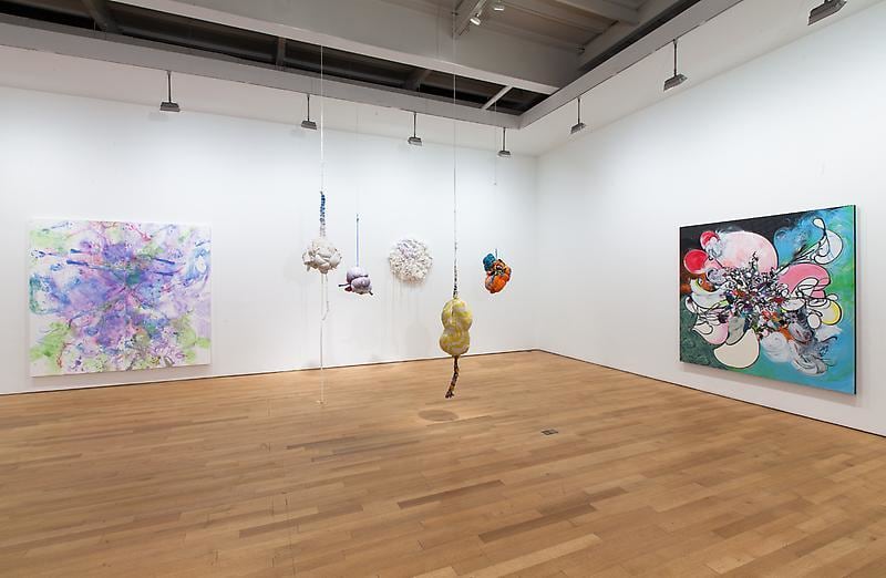 installation view of several artworks