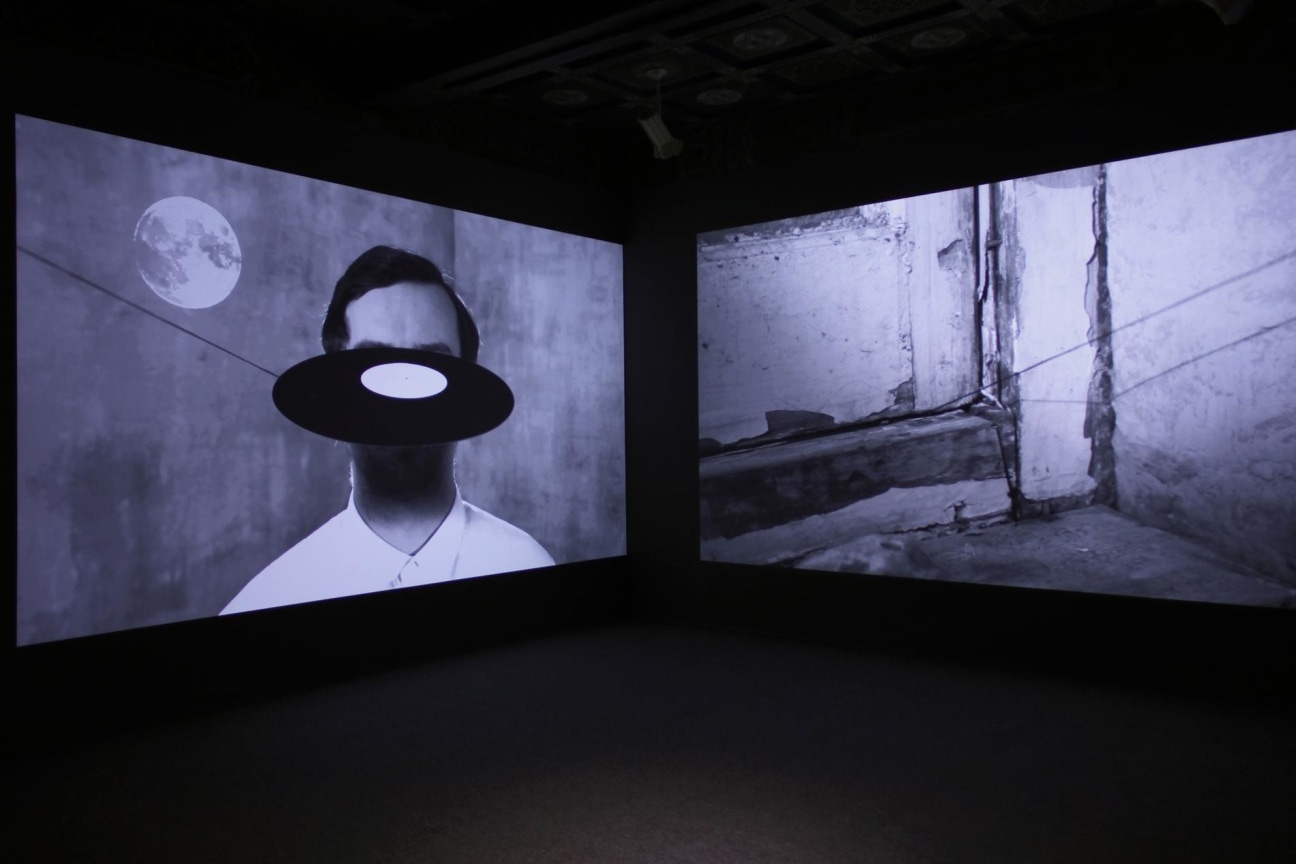 two video projections on adjacent walls